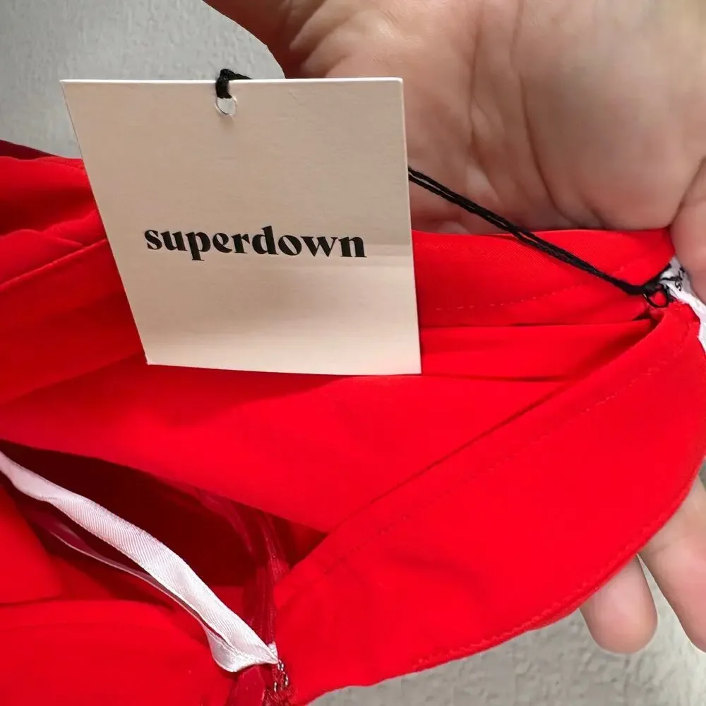 Superdown Womens Size XXS Arielle Slit Maxi Skirt Red High Low Pleated Stretch - Picture 8 of 9